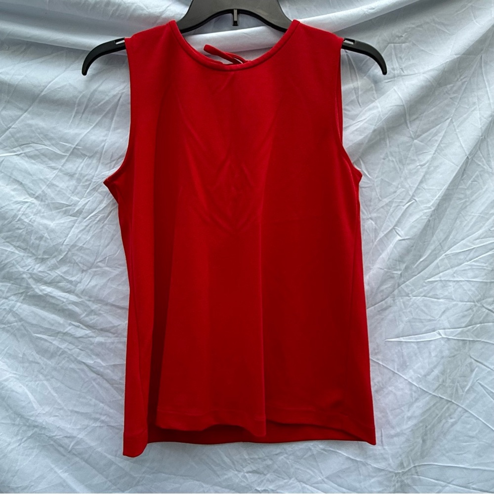 Ann Taylor Red Sleeveless Ruffle Back‎ Keyhole Tie Holiday Party Top Size Small